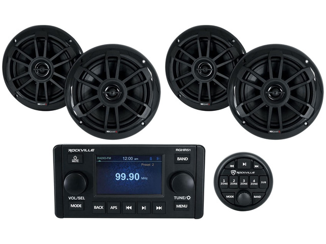 RGHR51 5 Zone Marine Receiver Bundle with 4 NF1-116B Speakers IP66 Waterproof, Bluetooth/USB/AM/FM, 4' TFT, EQ, Wired Remote, 4 MB Quart 6.5' 80W...