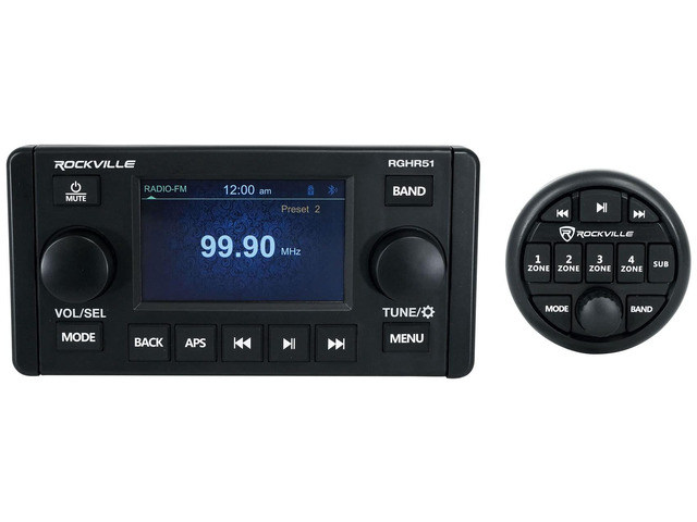 RGHR51 5 Zone Single Din Marine Receiver Bluetooth/Radio/Wired Remote IP66 Waterproof, 4' TFT Display, Wired Remote with Zone Volume Controls,...