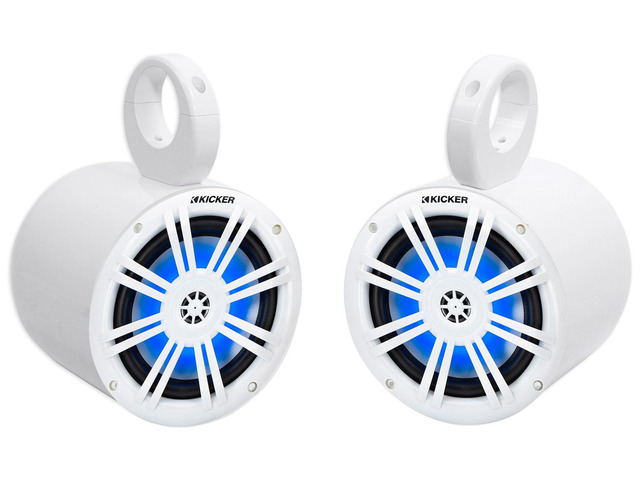 Bundle: (2) Kicker 51KM604WL KM60 6.5' 50w Marine Boat Speakers with Pair Rockville MAC65W 6.5' White Aluminum Wakeboard Tower Speaker Pod...