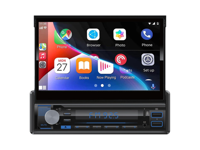 AT-S7920BT 7 Inch Flip Out Car Stereo with Wireless Apple CarPlay & Android Auto, 50W x 4 Single DIN Touchscreen Bluetooth Car Radio, Backup Camera...