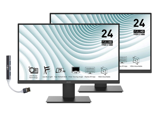 PRO MP241X 24' FHD VA Monitor with 4ms Response Time (2-Pack) Anti Glare, Flicker Free, VESA Mount (75mm), HDMI, VGA & Dockztorm USB Port...