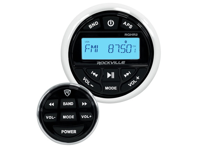 RockvilIe Marine-Grade Bluetooth Gauge Receiver Radio w/USB+Remote Compatible with Golf Cart