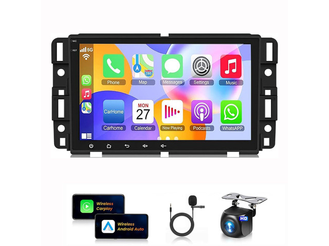 8'' Car Stereo for 2007-2012 Chevrolet Chevy Silverado Impala GMC Sierra Acadia Enclave Yukon 2007-2012 w/Wireless Carplay & Android Auto GPS BT...