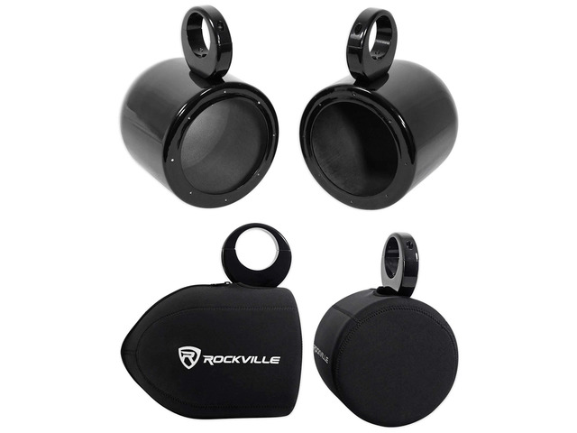 MAC65B 6.5' Black Wakeboard Tower Speaker Pod Pair with Covers 6061 Aluminum, 100% Waterproof, Internally Wired, Fits 2'-2.5' Towers, Pair RWBC...