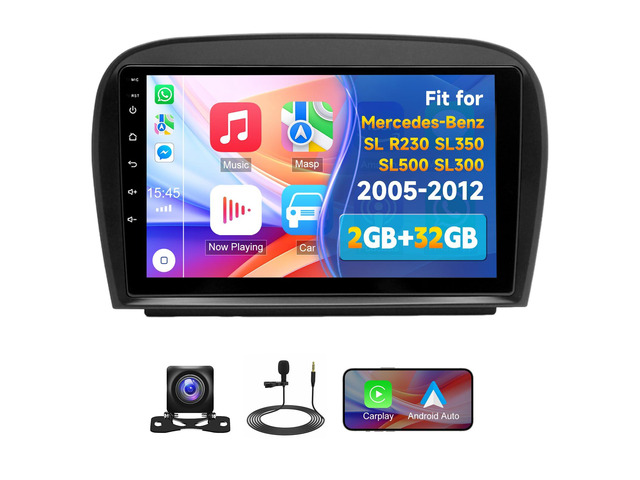Car Stereo for Mercedes-Benz SL R230 SL350 SL500 SL300 2005-2012 Android 13 9inch Touch Screen 4G+64G Wireless CarPlay Double Din Radio with...