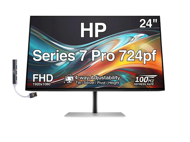 Series 7 Pro 724pf 24' FHD IPS Monitor, 4-Way Adjustable, VESA Anti-Glare, Flicker Free, 100mm VESA, DisplayPort, HDMI, w/Dockztorm USB Port...