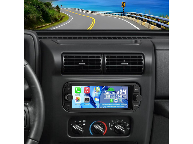 Double Din Car Stereo Radio for Dodge Ram 2002-2006 Jeep Wrangler 2003-2006 Android 14 2G+32G 6.86' Carplay Android Auto GPS WiFi Bluetooth RDS...