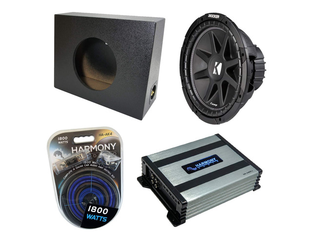 Kicker Comp C12 12 Inch Regular Cab Truck Sub Box with HA-A400.1 Amp Loaded subwoofer and amplifier bundle, durable rhino coated enclosure,...