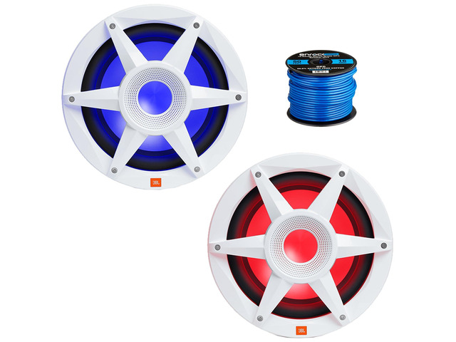 One Pair (Qty 2) of JBL Stadium STADIUMMW1000AM 10' 900 Watt Max Power Premium Free Air White Subwoofer with RGB Lighting Bundle Combo with 50 Feet...