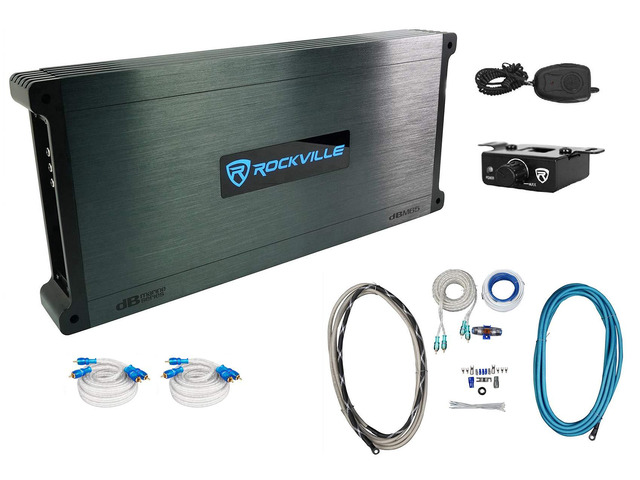 DBM65 6-Channel Marine Amplifier Bundle with RMWK4 Wire Kit 2600W Peak / 660W RMS, 12dB Crossover, PA Microphone, Bass Knob, RMWK4 4 AWG Marine...