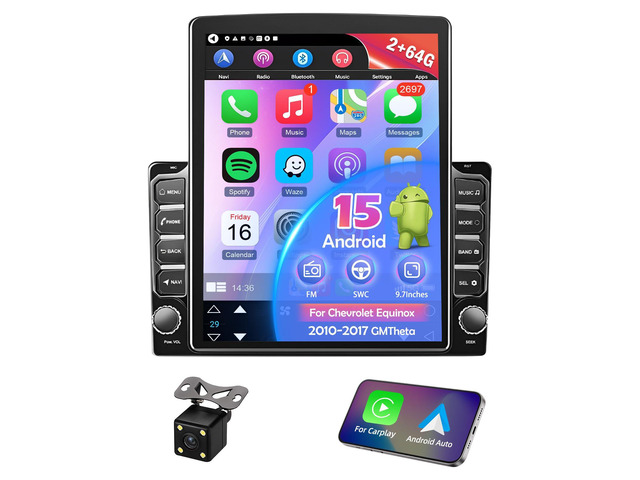 9.7' Android 15 Car Stereo Radio for Chevy Equinox 2010-2017 GMTheta with Wireless CarPlay & Android Auto,2 Din Touch Carplay Screen for...