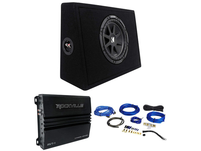 Bundle: Kicker 43TC104 Comp 10' Subwoofer in Sub Box Bundle with Rockville RVT-1 1000w RMS 2 Ch. Amplifier & Rockville RWK81 Complete Amp...