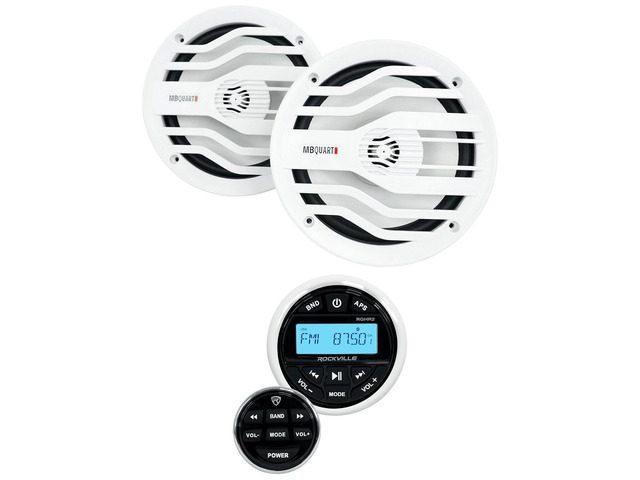 RGHR2 Marine Gauge Receiver Bundle with NK2-116W 6.5' Speakers MB Quart White 120W 2-Way Pair, IPX67, Titanium Tweeter, IP66,...