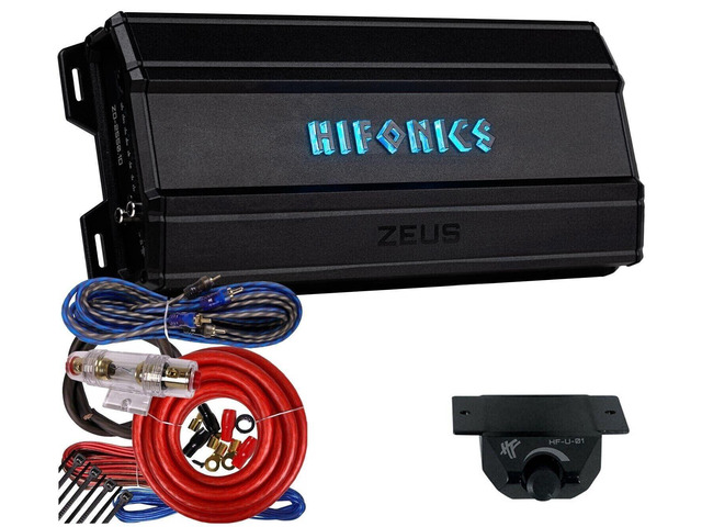ZD-2550.1D Zeus Delta 2550W Mono Block Car Audio Amplifier with Complete 4 Gauge Installation Kit, 2022 All-Black Compact Design