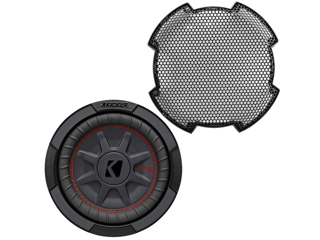 48CWRT82 CompRT 8' 600 Watt Max Power DVC 2-Ohm Ultra-Thin Car Audio Subwoofer (Single) Bundle Combo with 8' Round Steel Mesh Subwoofer Grille