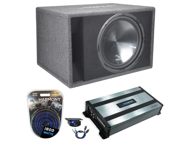 15 Inch Subwoofer Amp and Wiring Kit Package Vented 900W Loaded single box enclosure design, mono power included, 4 gauge install set, deep low...
