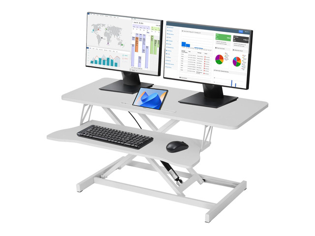 37 Inch Standing Desk Converter, Height Adjustable Desk Riser with Gas Spring Lift, Dual Monitor & Laptop Workstation, Sit Stand Desktop Converter...