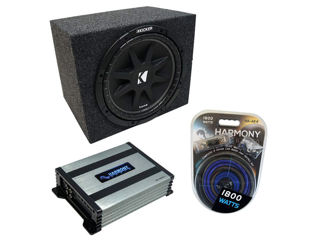 Kicker Comp C12 12' Rearfire Sealed Sub Box Harmony HA-A400.1 Amp Package Tight accurate subwoofer response, 12 inch combo fits trunks, mono...