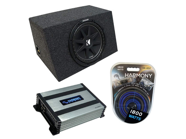 Kicker Comp C10 Sealed 10' Sub Box Harmony HA-A400.1 Amp Fits Hatchbacks Air-tight subwoofer enclosure sized for compact cars, matched mono power...