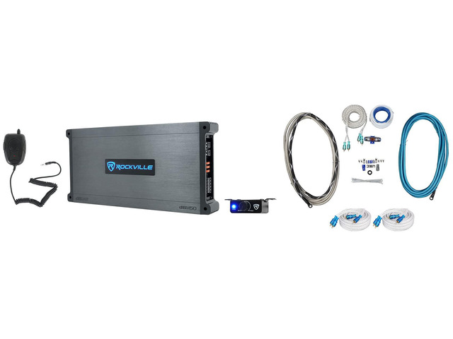 DBM50 5-Channel Marine Amplifier Bundle with RMWK4 Amp Wire Kit 4000W Peak / 980W RMS, Class AB/D, HPF/LPF/Subsonic Filters, Bass Knob, PA...