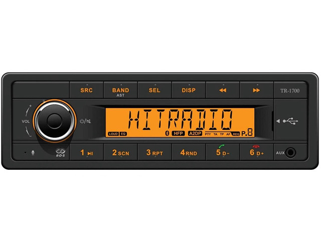 Plug N Play 12V Tractor Stereo Radio with AM/FM, Bluetooth, Compatible with Select John Deere, Mahindra, McCormick, JCB, Cat - 16-Pin ISO Harness