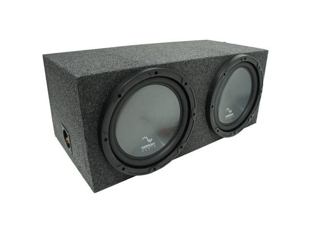 Dual 12' Rearfire Loaded Sub Box Subwoofer Enclosure R124 Deep rich bass package for daily drivers, simple wiring hookup, great factory system...