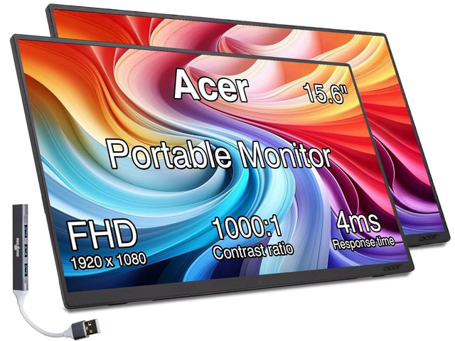 15.6' Portable USB-C IPS Monitor with Tiltable Stand 2 Pack 4ms Response Time, Anti-Glare, 250 nits, Built-in Speakers, Mini HDMI & Dockztorm USB...