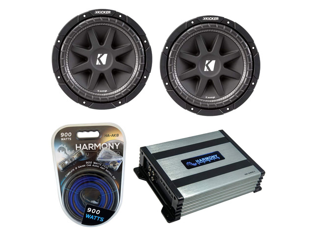 Kicker (2) 43C104 10' Comp C10 Series Sub 300W Peak Car Subwoofer Bundle with Harmony HA-A400.1 Amplifier & Amp Kit