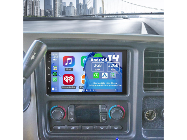 Double Din Car Stereo Radio for Chevy Silverado C/K Pickup 2003-06 Android 14 7' Car Radio w/Wireless Carplay Android Auto GPS WiFi Bluetooth RDS...