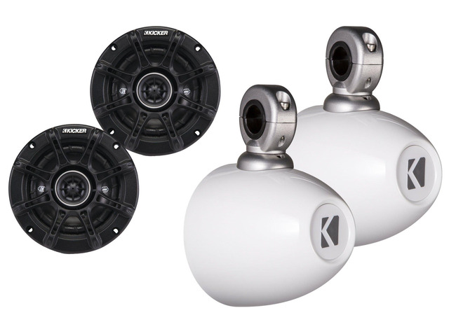 40KMMTESW White Mini Wake Tower Enclosures with 41DSC44 Speakers White mini wake tower marine enclosures loaded with 4 in DSC speakers