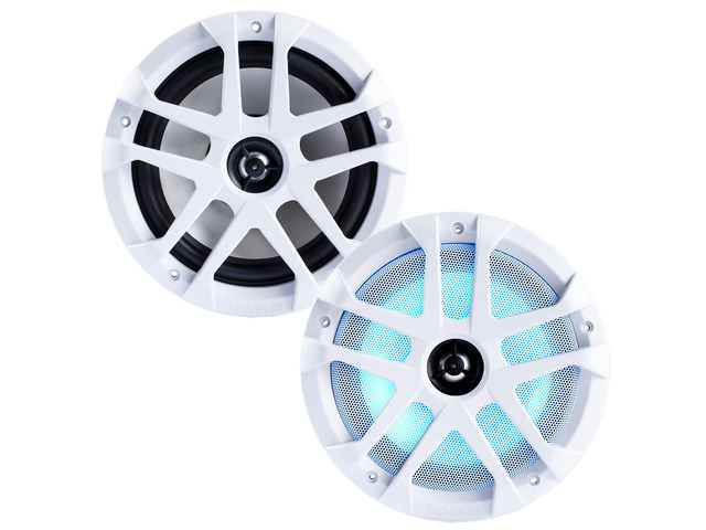 8' LED Marine Coaxial Speakers - 1 Pair (2 Units) - OEM Bulk Pack MXA80L with White Grilles