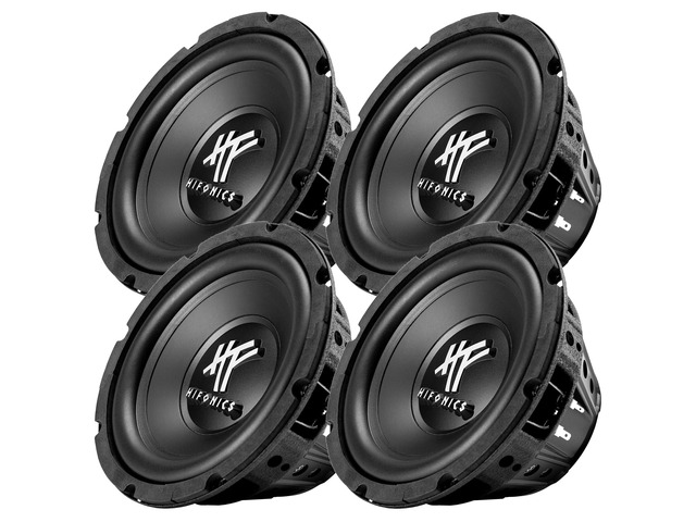 4 Pack HFX8D4 8' Round Subwoofer, 250 Watt Max 125 Watt RMS Single Speaker for Cars and Vehicles, 4 Ohm, Heavy Gauge and Powder Coated, Black