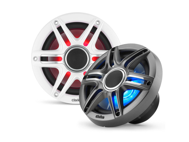 CMSP-651RGB-SWG Premium 6.5-inch Coaxial Marine Speakers with Built-in RGB Illumination, 50W RMS, with White & Gray Metallic Grilles