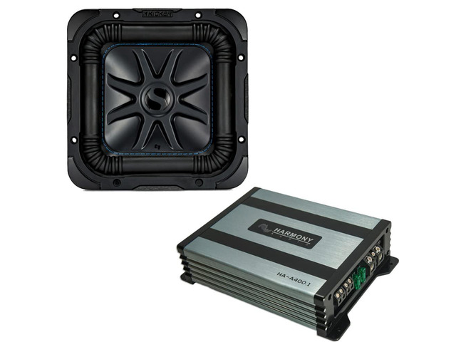 44L7S82 Car Audio Solo-Baric 8' Square L7 Subwoofer Dual 2 Ohm Voice Coils 900 Watts Peak Sub Includes Harmony HA-A400.1 Mono Amplifier Bundle
