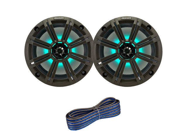 1 Pair (Qty 2) of 8' 2-Way 300 Watt Max Power Coaxial Marine Audio Multicolor LED Speakers with Charcoal Grilles, 50-Feet 16-Gauge Speaker Wire