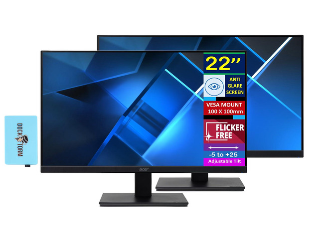 Vero 22' FHD 100Hz FreeSync Monitor (2 Pack) 4ms Response Time, 100 Hz Refresh Rate, Flicker Free, Anti-Glare, VESA Mount (100mm), HDMI, Black