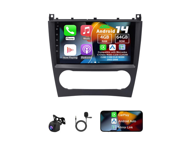 Car Radio for Mercedes C-Class W203 C230 CLK350 C280 C350 CLK W209 2003-09 Android 14 4G+64G 9' Touch Screen Car Stereo with Carplay Android Auto...