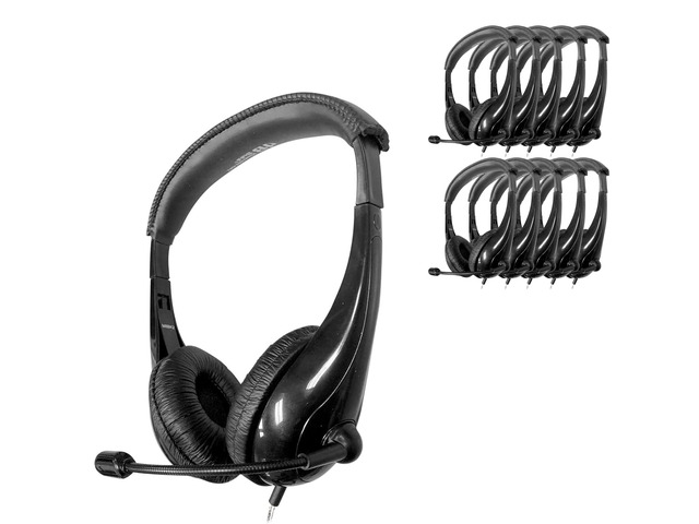 Motiv8 MidSized Multimedia Headset InLine Volume Control, Steel Gooseneck Microphone, 3.5mm SlimBarrel Plug, Leatherette Cushions, DuraCord Black...