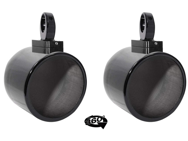 MAC90B 8' Black Wakeboard Speaker Pod Pair with MAC360B Clamps 6061 Aluminum, 360 Degree Swivel, Waterproof, Internally Wired, Fits 2' to 2.5'...