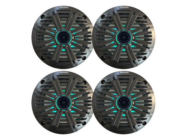 6.5' 195 Watt Peak Power Marine OEM Replacement RGB Multicolor LED Boat Audio Speakers (Qty 4) with Charcoal Salt Water Grilles