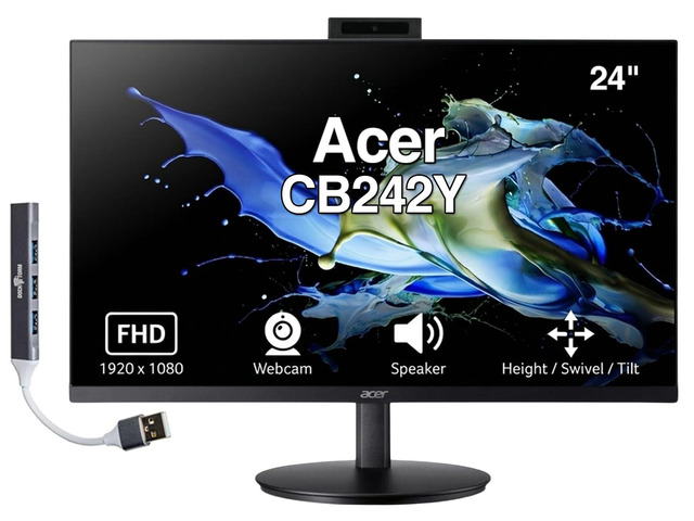 24' 1080P IPS Conferencing Monitor, Adjustable Height/Swivel/Tilt FHD Webcam, AMD Free Sync, Built-in Speakers, 75Hz Refresh Rate, Anti-Glare,...