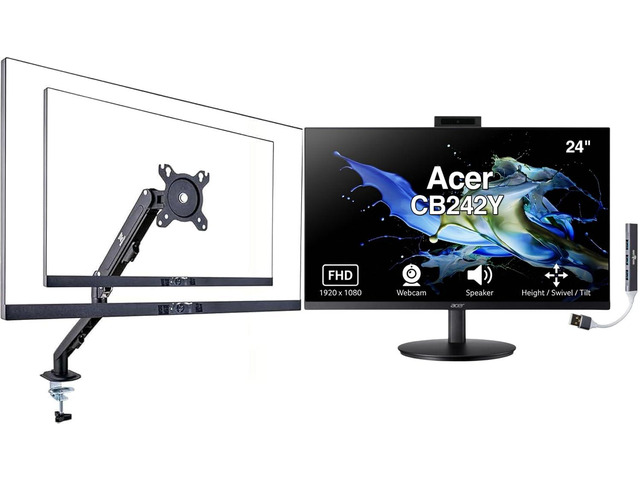 24' 1080P IPS Conferencing Monitor, Adjustable Height/Swivel/Tilt FHD Webcam, AMD Free Sync, Built-in Speakers, Anti-Glare, HDMI/VGA & DKZ USB...