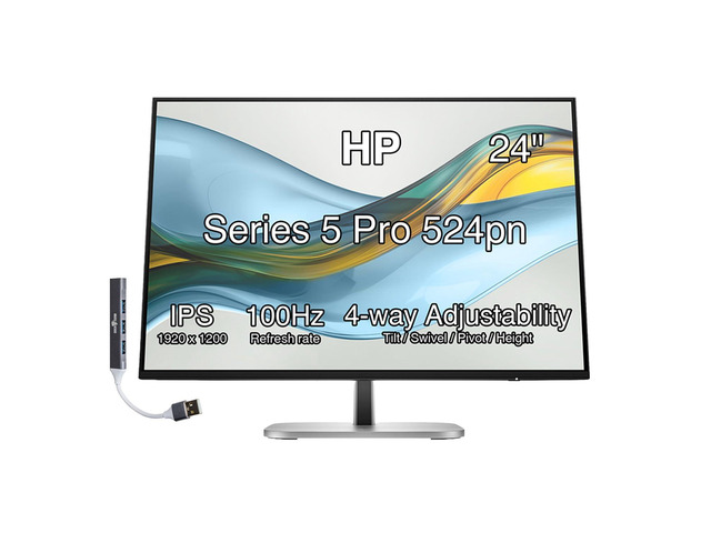 Series 5 Pro 24' 100Hz WUXGA IPS Monitor Adjustable Tilt, Swivel, Pivot Anti Glare, Flicker Free, VESA Mount (100mm), HDMI, DisplayPort, USB Hub,...