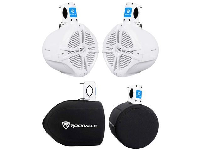 RWB80W 8 White Marine Wakeboard Tower Speaker Pair with Covers 300W Peak / 200W RMS Each, 2-Way, 4-Ohm, Waterproof, RWBC80 Neoprene Speaker...