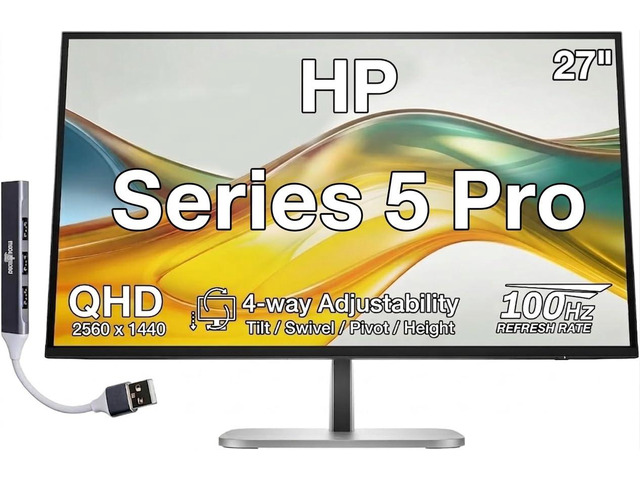 Series 5 Pro 27 Inch QHD IPS Monitor with 5ms Response Time 4-way adjustability, Anti-Glare, Flicker Free, VESA Mount 100mm, Displayport, HDMI &...