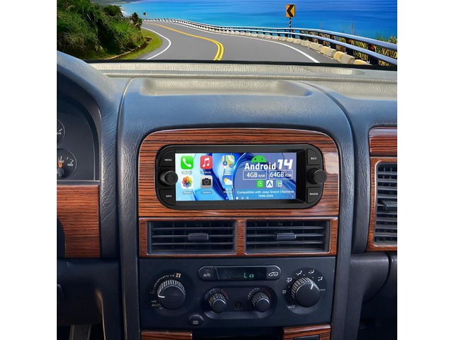 2 Din Car Stereo Upgrade Radio for Jeep Grand Cherokee 1999-2004 Android 14 4G+64G 6.86' Wireless Carplay Android Auto GPS WiFi Bluetooth RDS DSP...