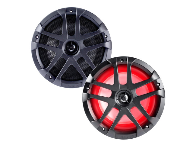 MXA80L 8 in LED Marine Coaxial Speakers 1-Pair Bundle Pair of 8 in LED marine coaxial speakers with metal gray grilles, 2 units in OEM bulk pack