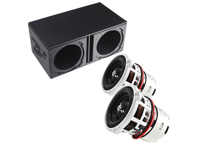Dual Ported Subwoofer Box Enclosure w/2x Rampage RC2 2' Mini Subwoofers (B2-DUALVRC2-BK-PKG)