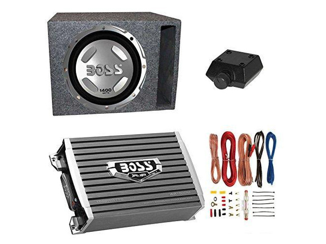 Boss Audio 12 Inch 1400 Watt Powered Subwoofer Car Audio with 1500 Watt Amplifier and Q Power 12 Inch Subwoofer Enclosure Box
