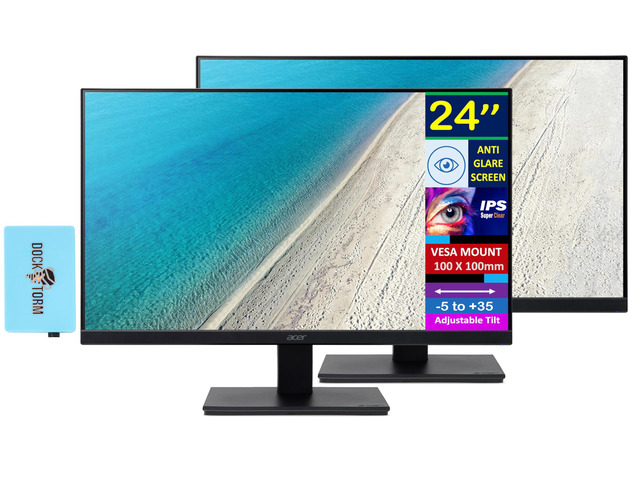 24' FHD IPS Monitor with 4 ms Response Time (2-Pack) Anti-Glare, Adaptive Sync, Integrated Speakers, VESA Mount (100mm) & Dockztorm USB Port...